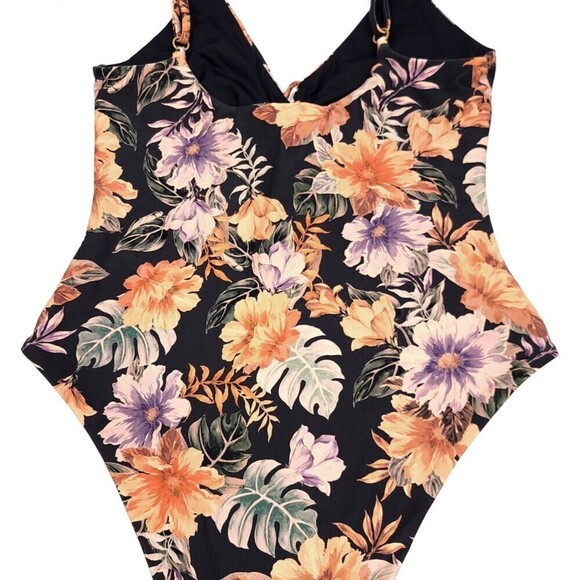 LSPACE Topanga Lace Up One-Piece Swimsuit in Forget Me Not Black Floral Print 12 - Picture 9 of 12